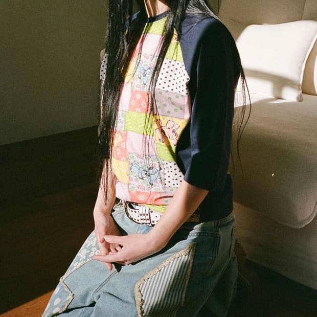 PATCHWORK QUILTED PRINTED 3/4 SLEEVE TEE