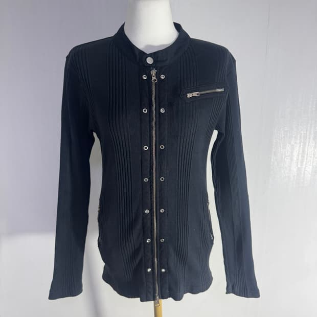 Agate label 리브드 집업 자켓 y2k