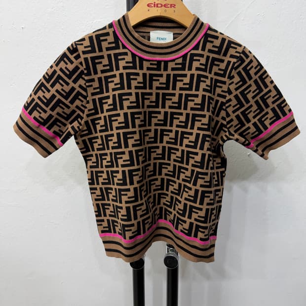 정품) 펜디 키즈 FF 로고 반팔 니트 6y