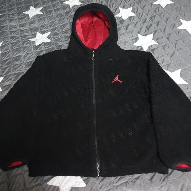 나이키 조던 키즈 자카드 세르파 양털 후드 집업 블랙 (12~13세)