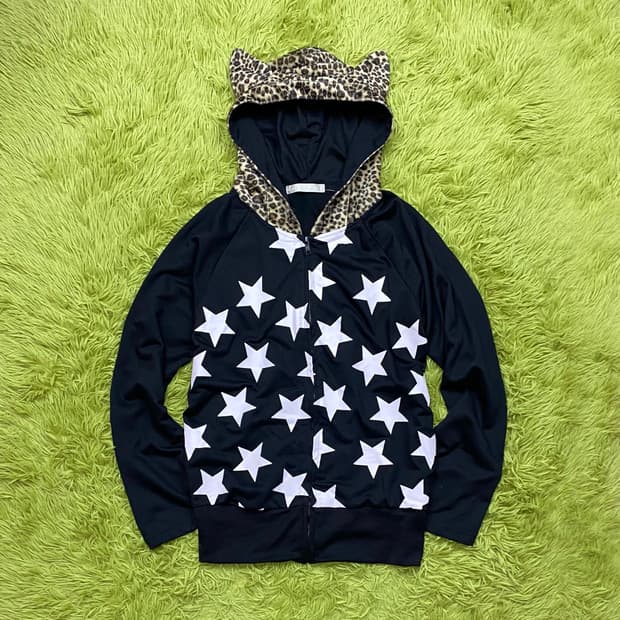 ACDC RAG 스타 프린팅 레오파드 캣 이어 후드 자켓