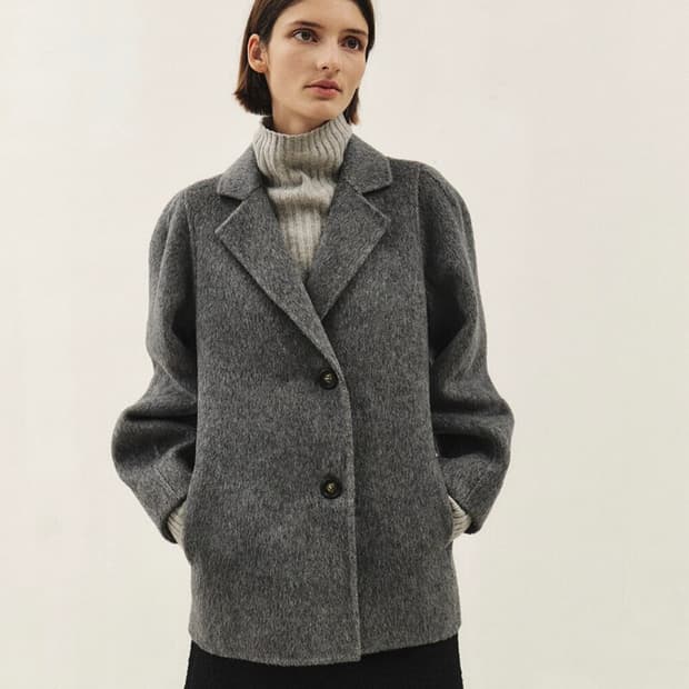 모한 캐멀 헤어 볼륨 하프 코트 XS 새상품