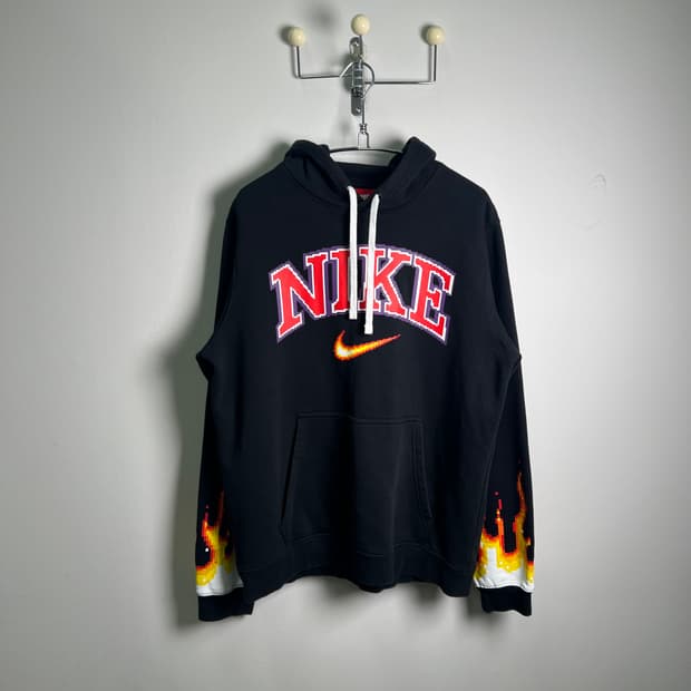 NIKE 나이키 블랙 불꽃 플레임 후드티 L