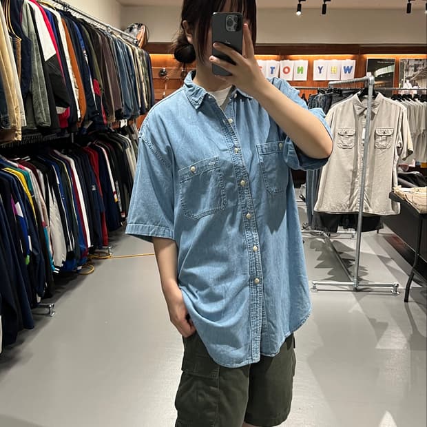 빈티지 데님 반팔 워크 셔츠
