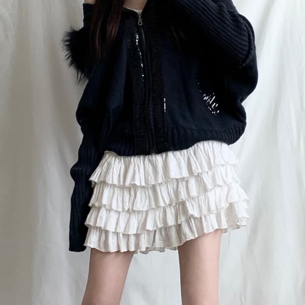 딥네이비 갸루 퍼 가오리핏 니트 후드집업