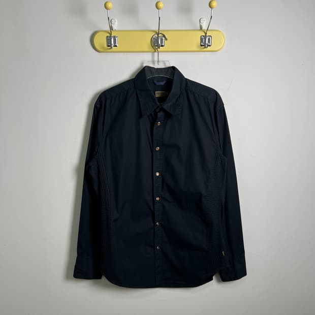 KENZO 겐조 블랙 플리츠 디테일 블랙 셔츠 L