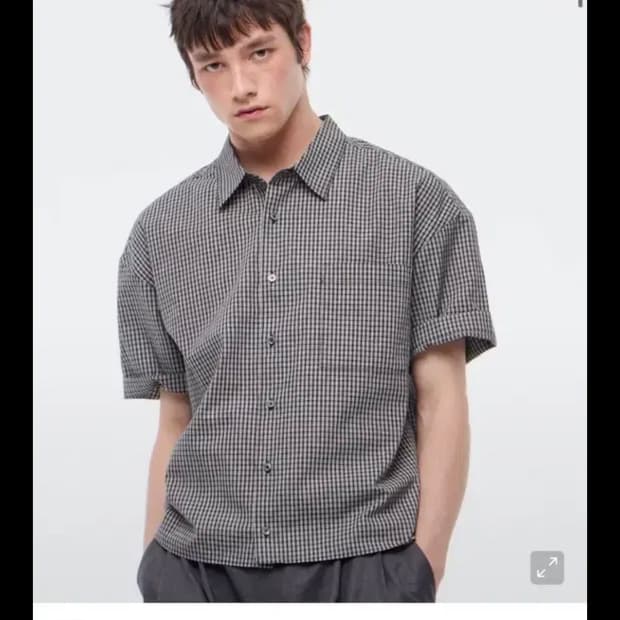르아브 세그먼트 크롭체크 셔츠 블랙 xl