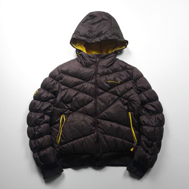 머렐 구스다운 크롭드 후드 경량 패딩 브라운 (L)