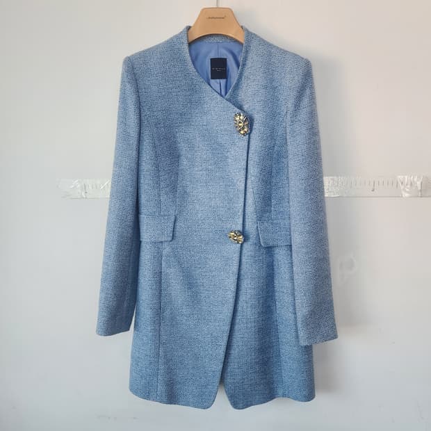 미니멈 트위드 롱 자켓 블루
