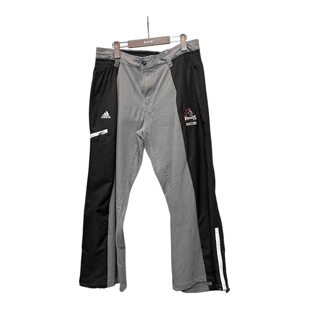 아디다스 트레이닝 코튼 리메이크 팬츠 앞면 로고 스트링 디테일 블랙그레이