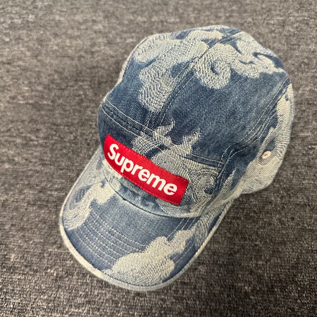 슈프림 플레임 자카드 데님 박스로고 캠프캡 23SS