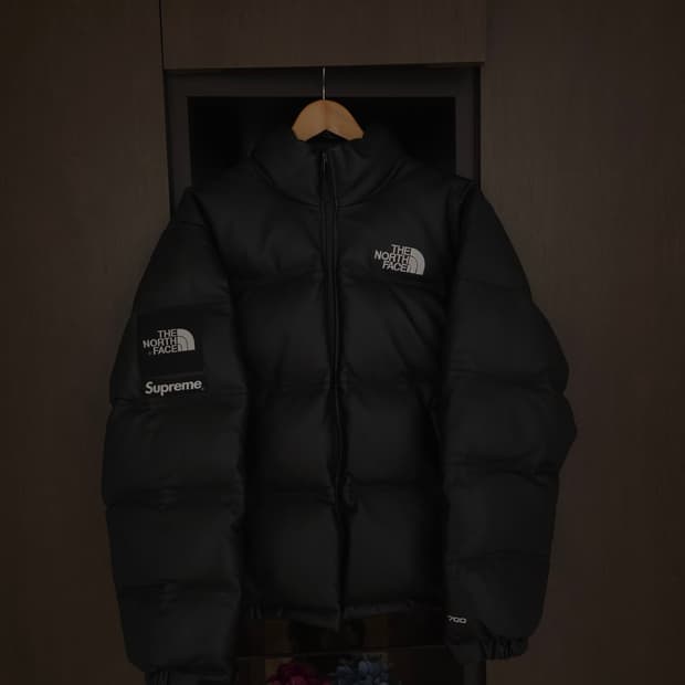 [M] 슈프림 노스페이스 레더 눕시 패딩 블랙