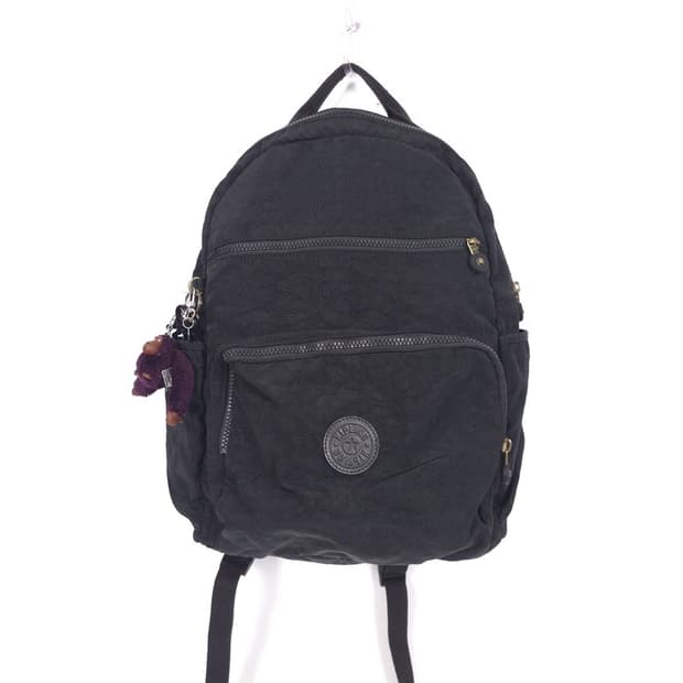 kipling 블랙 나일론 멀티 포켓 백팩