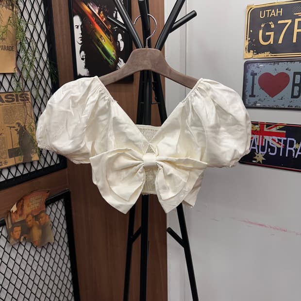 Ivory Big Ribbon Off-Shoulder Top 