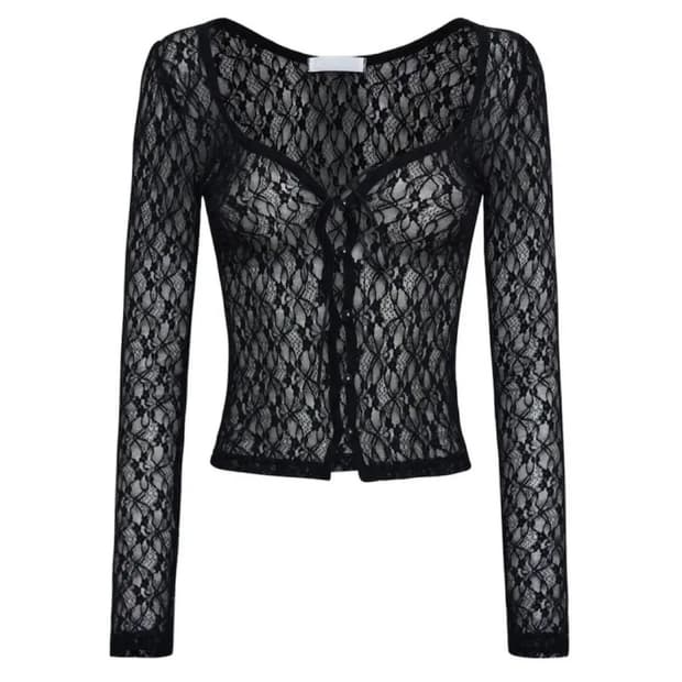 (새상품)쓰리타임즈 로맨틱 레이스 가디건 쓰탐 블랙