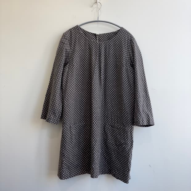 muji europe 애쉬베이지 땡땡이 레이어드 롱 블라우스