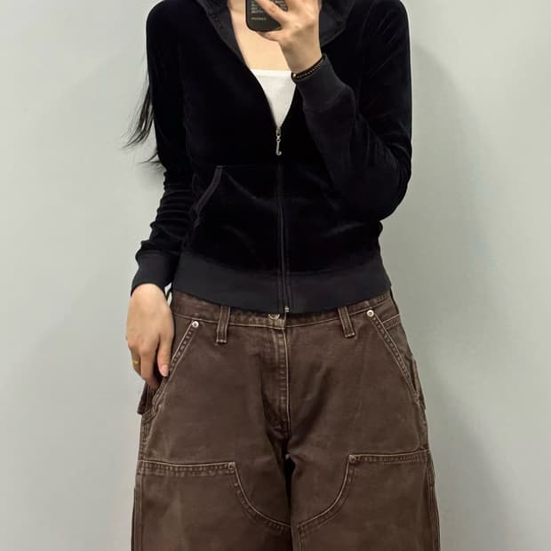 Vintage 빈티지 벨루어 블랙 후드집업