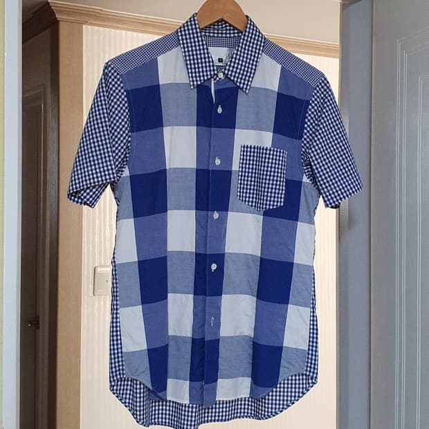 간류 꼼데가르송 패치워크 체크 반팔 셔츠