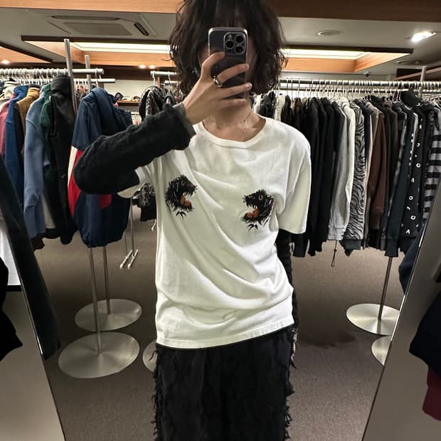 L)토요 엔터프라이즈 빈티지 블랙 타이거 자수 스카 티셔츠