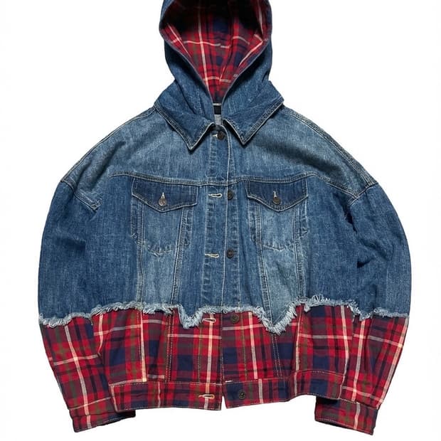 coiincos 디스트로이드 데님 레드 체크 자켓