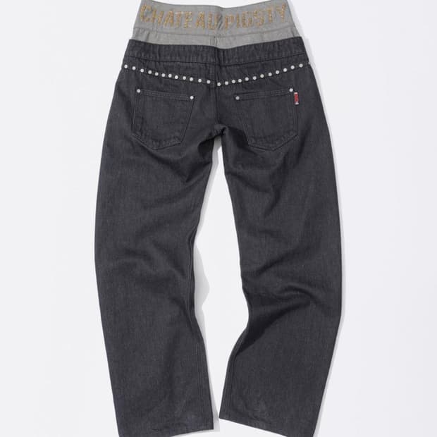 Beaded Layered Denim Pants Nonfade Gray