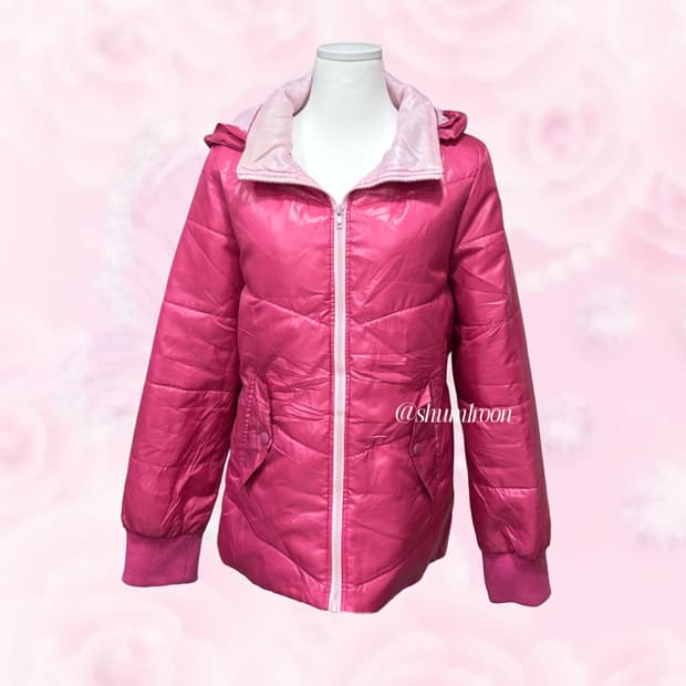 일본수입빈티지 갸루 체리쥬빌레 핑크 패딩 유광