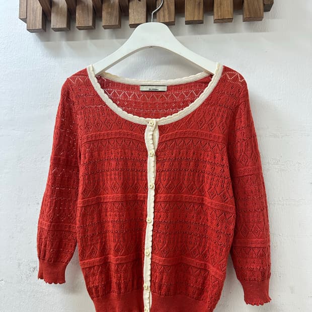 일본빈티지 OLIVE des OLIVE 플라워 버튼 펀칭 니트 가디건