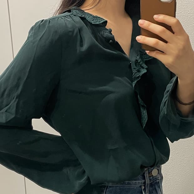 Sezane 세잔 끌로에 실크 레이스 셔츠 블라우스, 36(55, s)