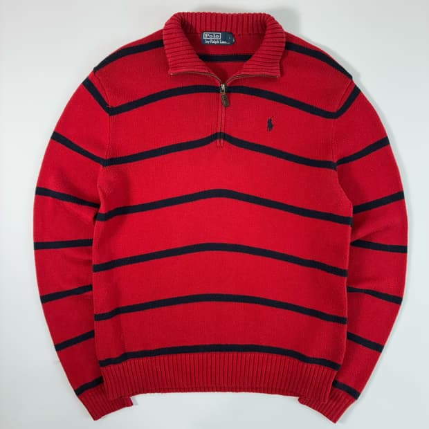 Polo  폴로 랄프로렌 자수 램스울 레드 브이넥 니트 