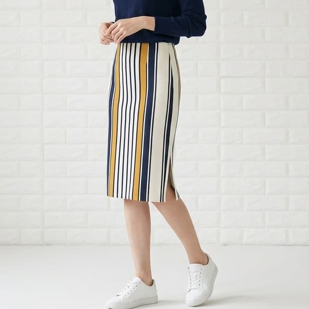 [25]시스템 밴딩 스트라이프 스커트