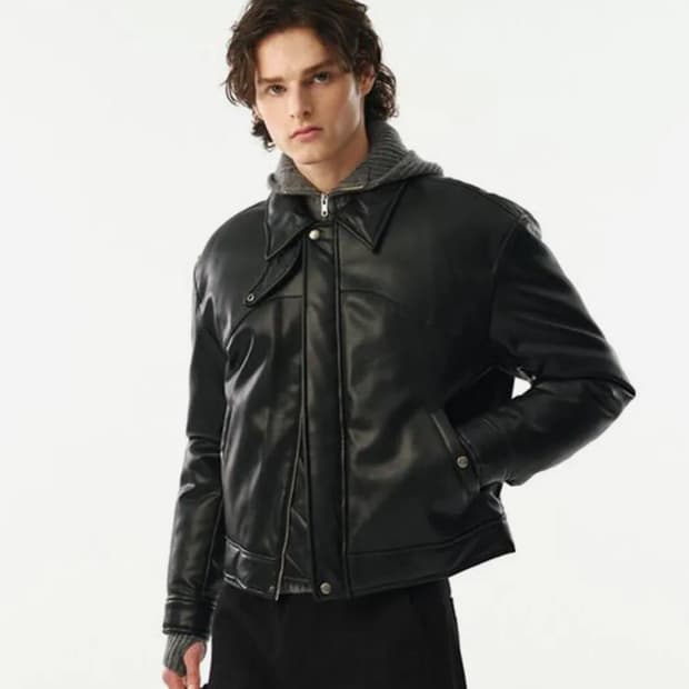 문선 구스다운 레더자켓