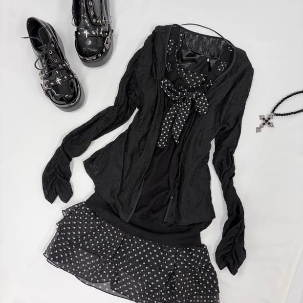 땡땡이 도트 코디 3pcs 공겜여주 큐트고스