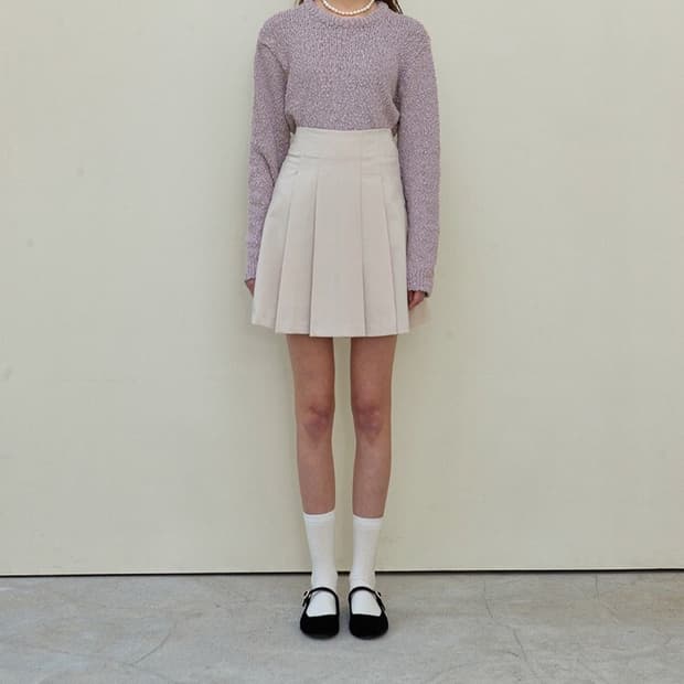 주르티 스티치 플리츠 스커트 아이보리 S