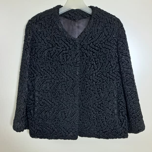 일본 빈티지 여성 하프 코트 인조 아스트라칸 S