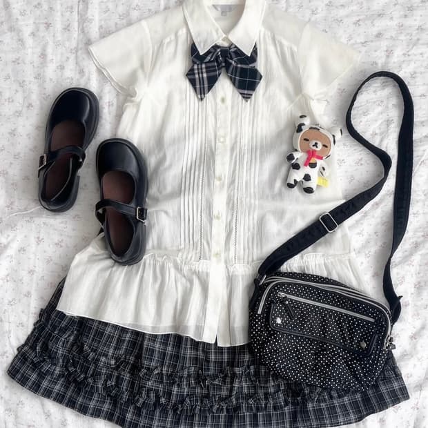 빈티지모리노가토 블랙 체크 미디스커트 니혼진도쿄모리 마루빈티지카메빈티지