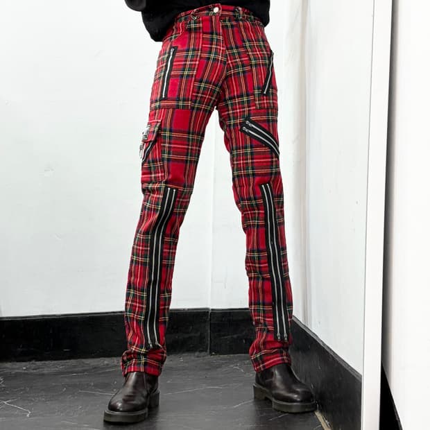 Tiger of London 멀티지퍼 타탄체크 펑크 팬츠