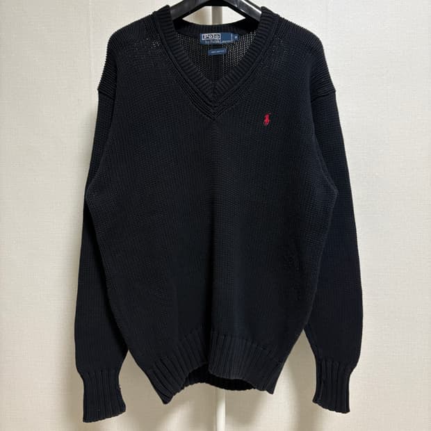 폴로 랄프로렌 V넥 코튼 니트 / 블랙, M