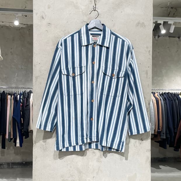 재패니즈 빈티지 블루 스트라이프 트윈 포켓 셔츠