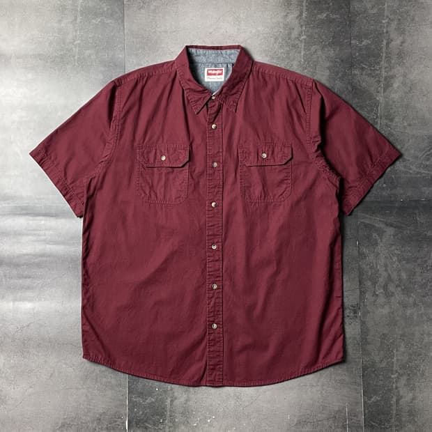 WRANGLER 랭글러 빈티지 와인 플랩포켓 반팔 워크셔츠 A00988