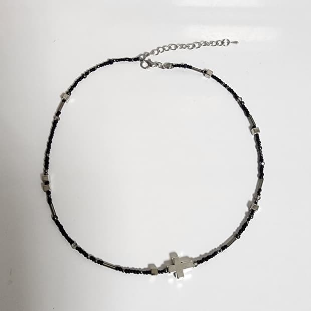남자 십자가 포인트 블랙목걸이
