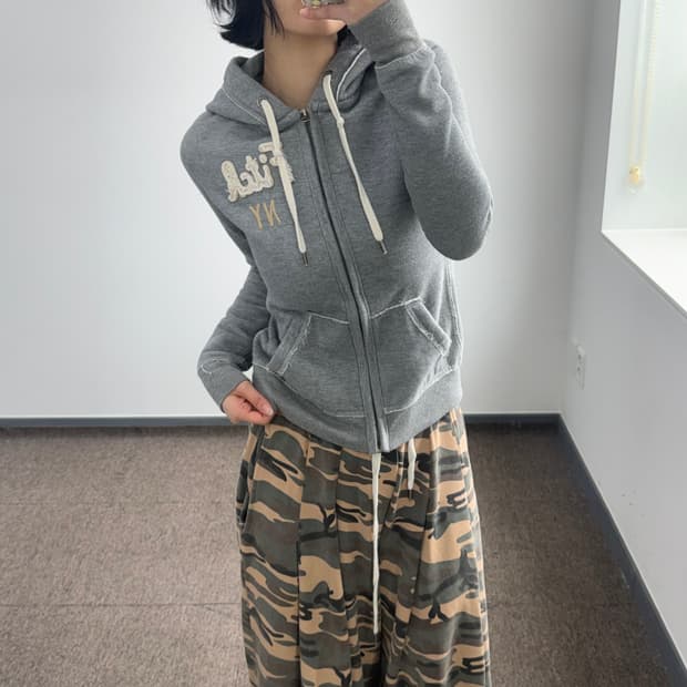 Abercrombie 아베크롬비 사이드로고 그레이 후드집업 