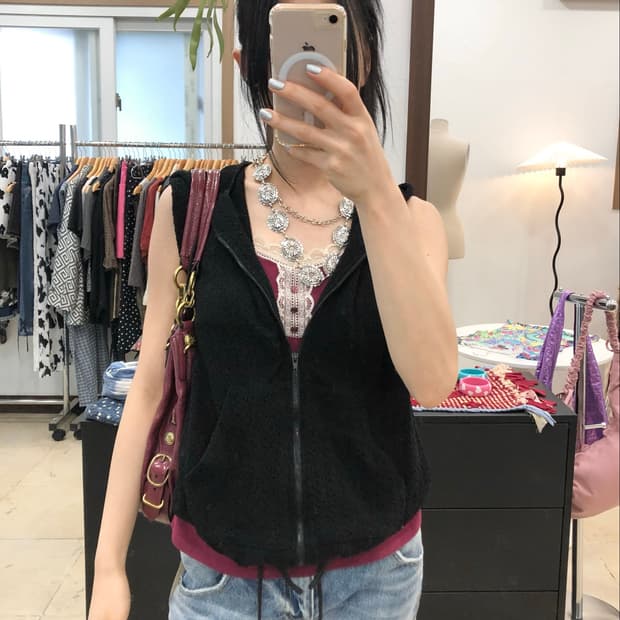 Black hoodie zip-up vest