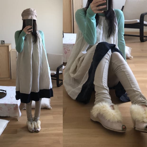 [직수입] 빈티지 리넨 슬리브리스 드레스