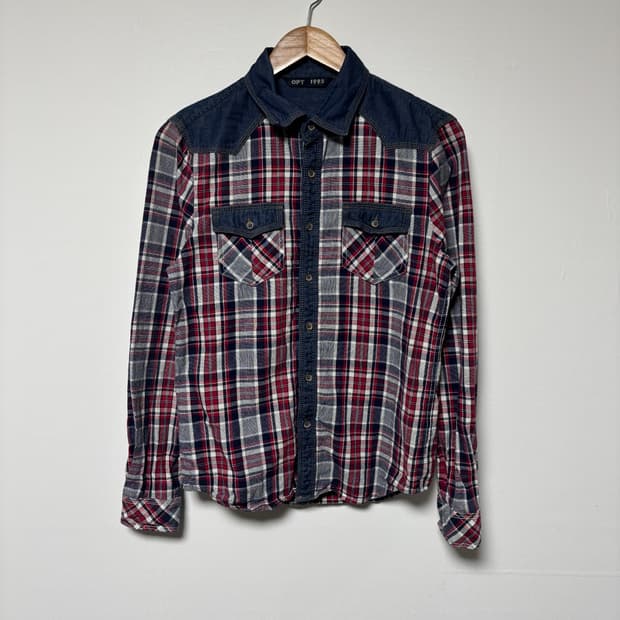 OPT 1993 체크 남방 데님 배색 셔츠