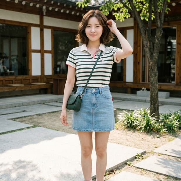 HAZZYS 해지스 딥그린 스트라이프 반팔 카라티