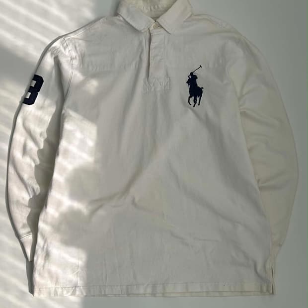 [L] 폴로 랄프로렌 빅포니 화이트 럭비 셔츠 카라넥 슬리브