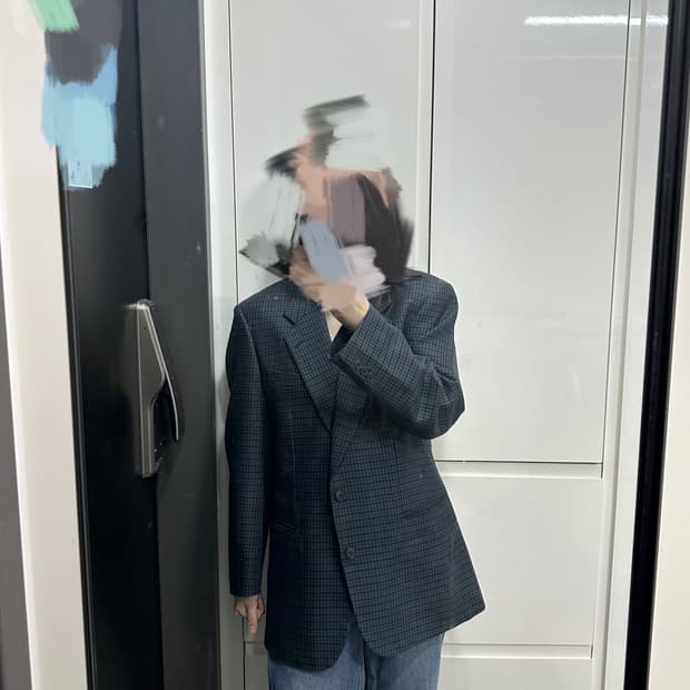 빈티지 체크패턴 울100자켓