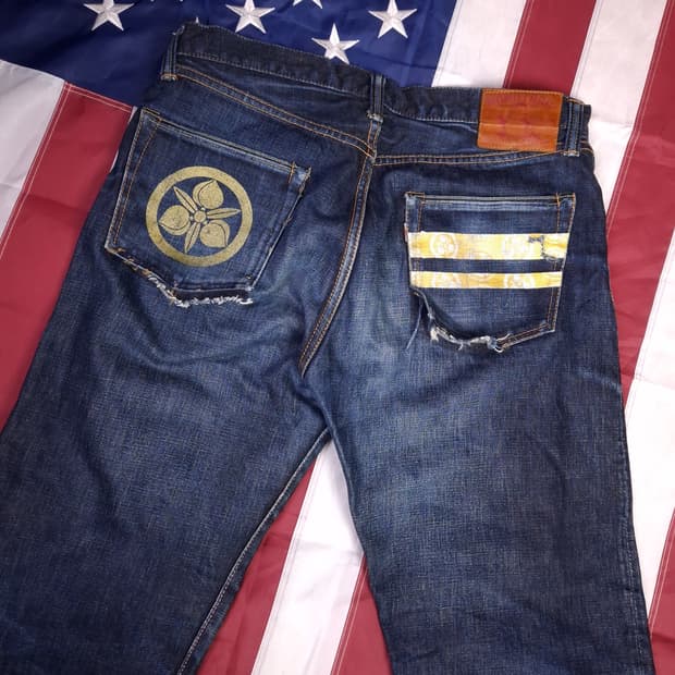 오리지날 모모타로진 버튼플라이 셀비지 데님팬츠