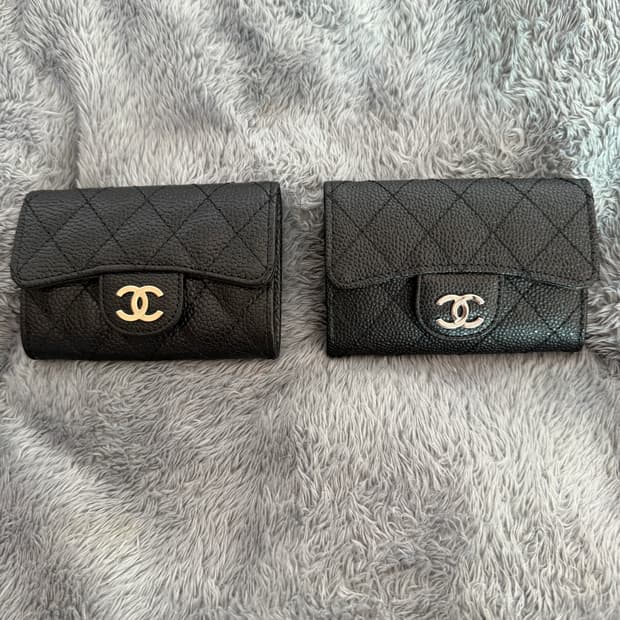 샤넬 캐비어 카드지갑 금장/은장