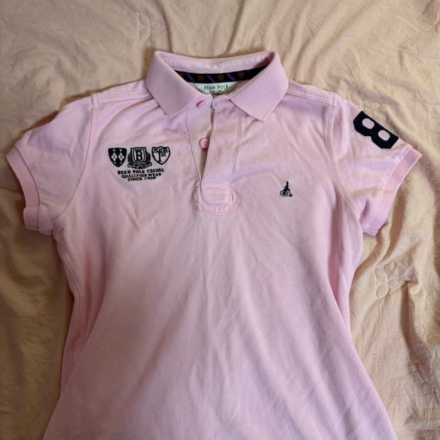 Y2K 대장 빈폴 연핑크 카라 반팔티